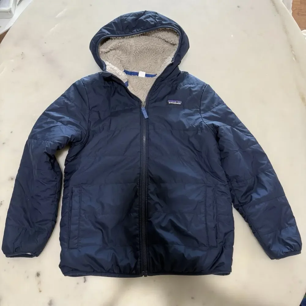 Big Kids Patagonia Reddy Freddy Reversible Jacket Size L (12) Navy Blue Winter